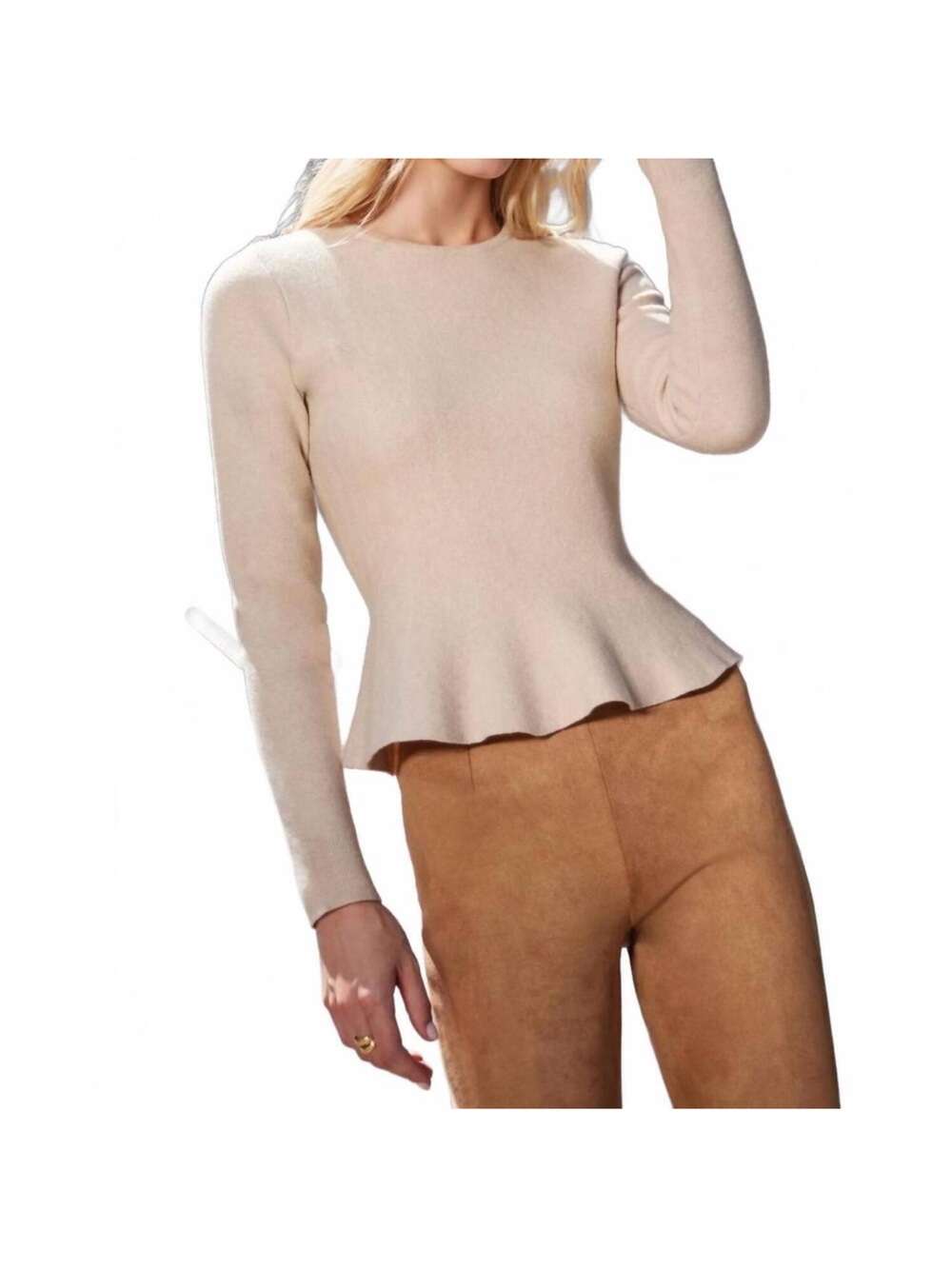 New Generation Love panache beige Long-Sleeve Peplum sweater. Size XS